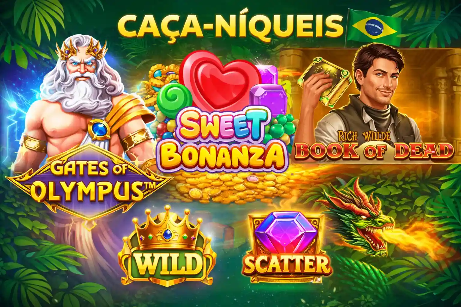 Slots populares com personagens épicos, moedas douradas e símbolos coloridos