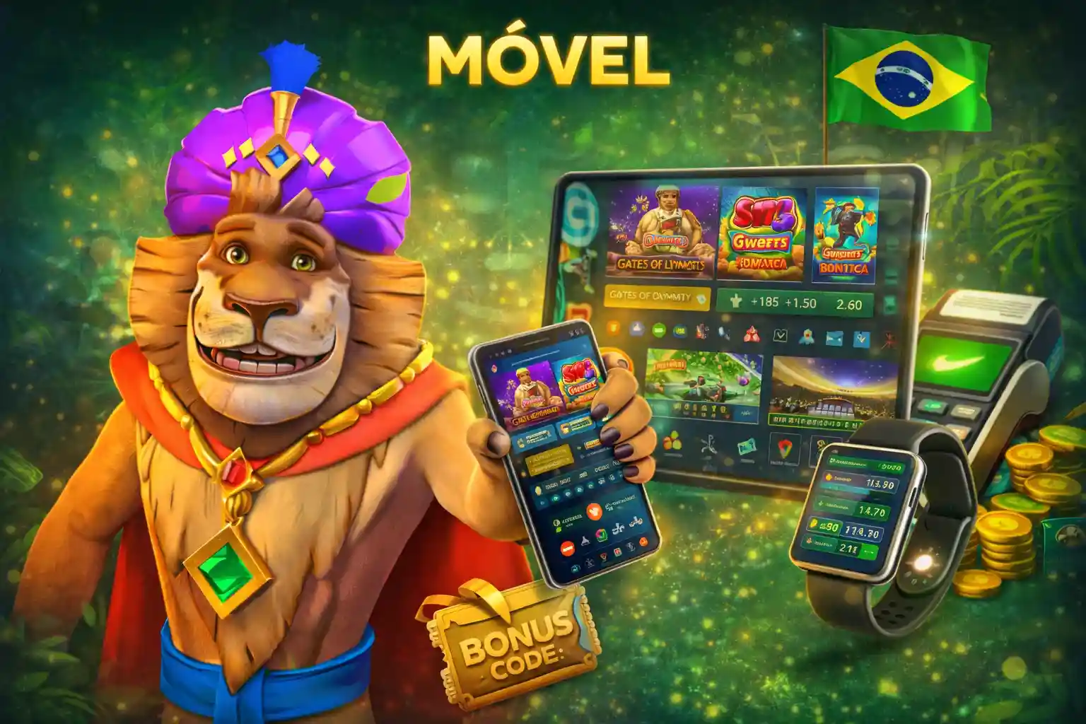 Aplicativo de cassino em celular, tablet e smartwatch com interface de jogos